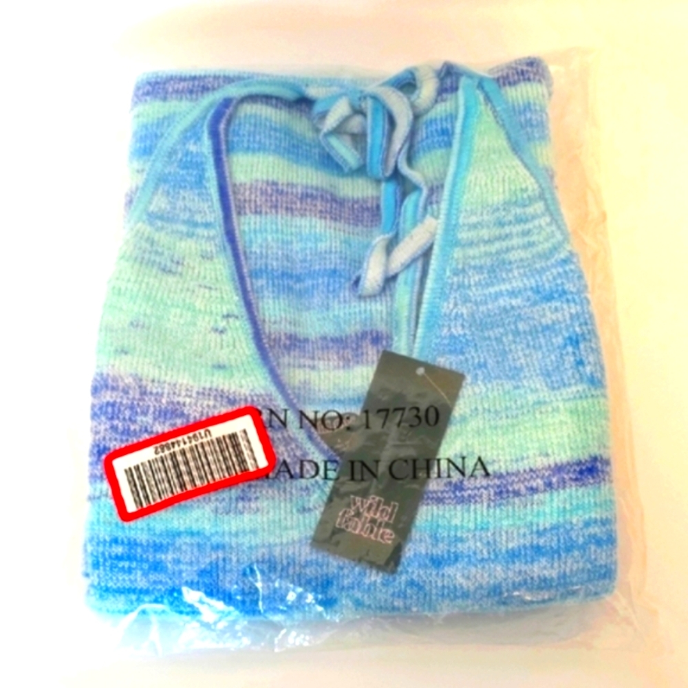 NWT Women's Wild Fable Blue Multicolor  Knit Mini Halter Dress Size M